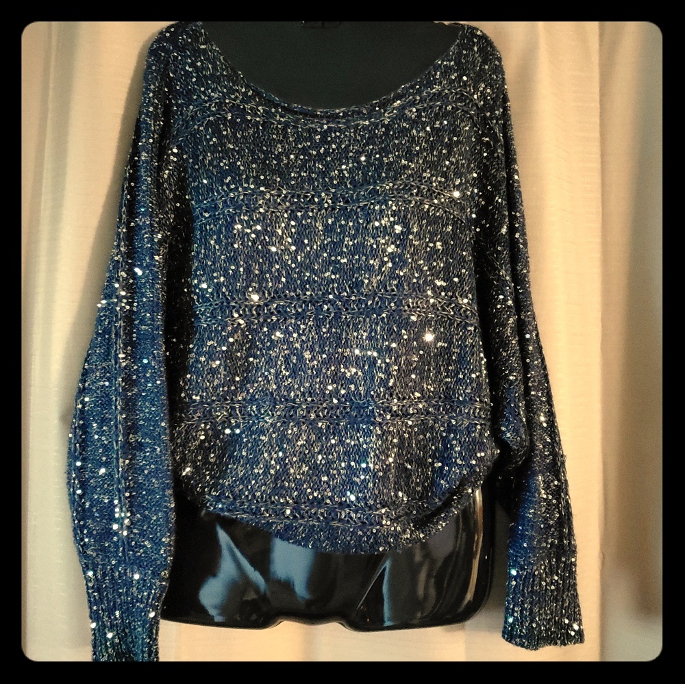 Sequined Slouchy Navy Sweater